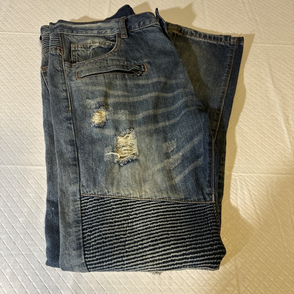 Embellish Men's ‎ Moto Biker Jeans Distressed Ripped Denim size 38 Grunge
